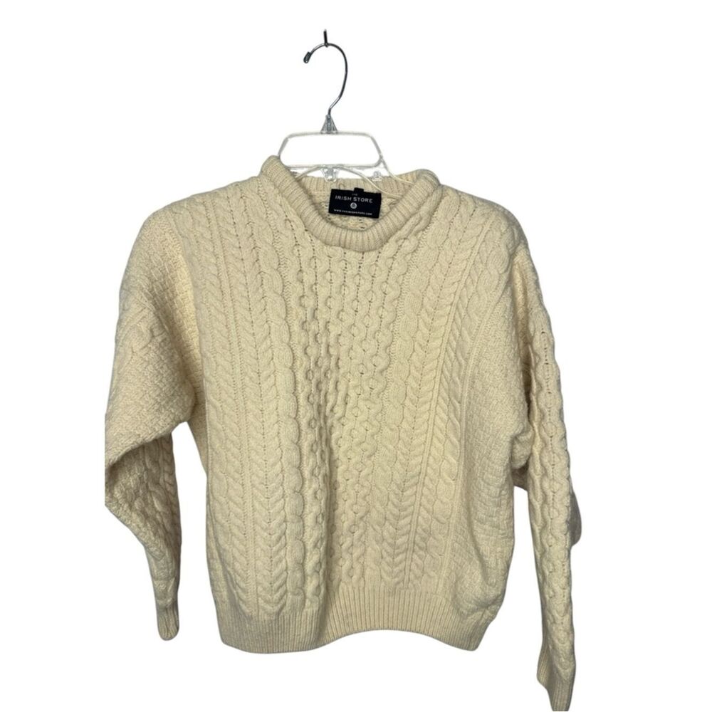 The Irish Store Kid’s Cream‎ 100% Merino Wool Cable Knit Sweater. Size Small.